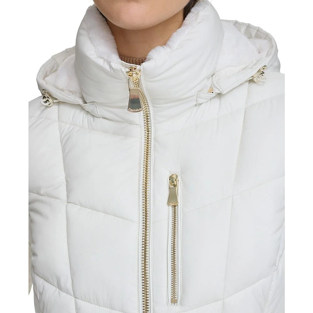 商品Calvin Klein|Women's Petite Faux-Fur-Trim Hooded Puffer Coat, Created for Macy's,价格¥732,第4张图片详细描述