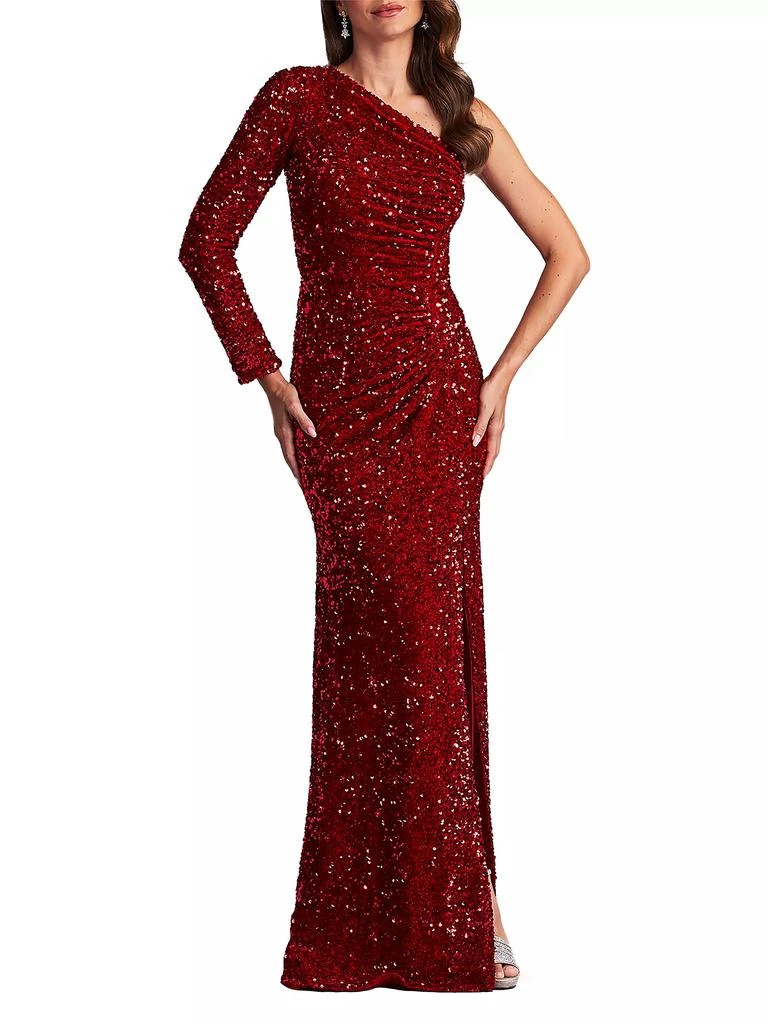 商品Tadashi Shoji|Ruched Sequined One-Sleeve Gown,价格¥3577,第3张图片详细描述