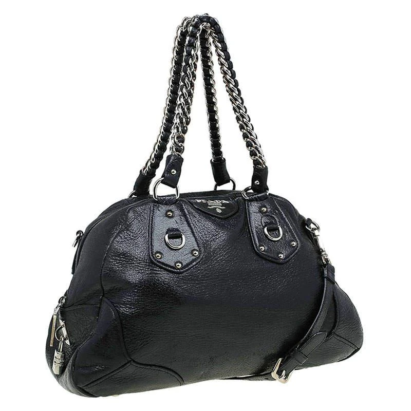 商品[二手商品] Prada|Prada Black Cervo Lux Leather Chain Bowling Bag,价格¥3301,第3张图片详细描述