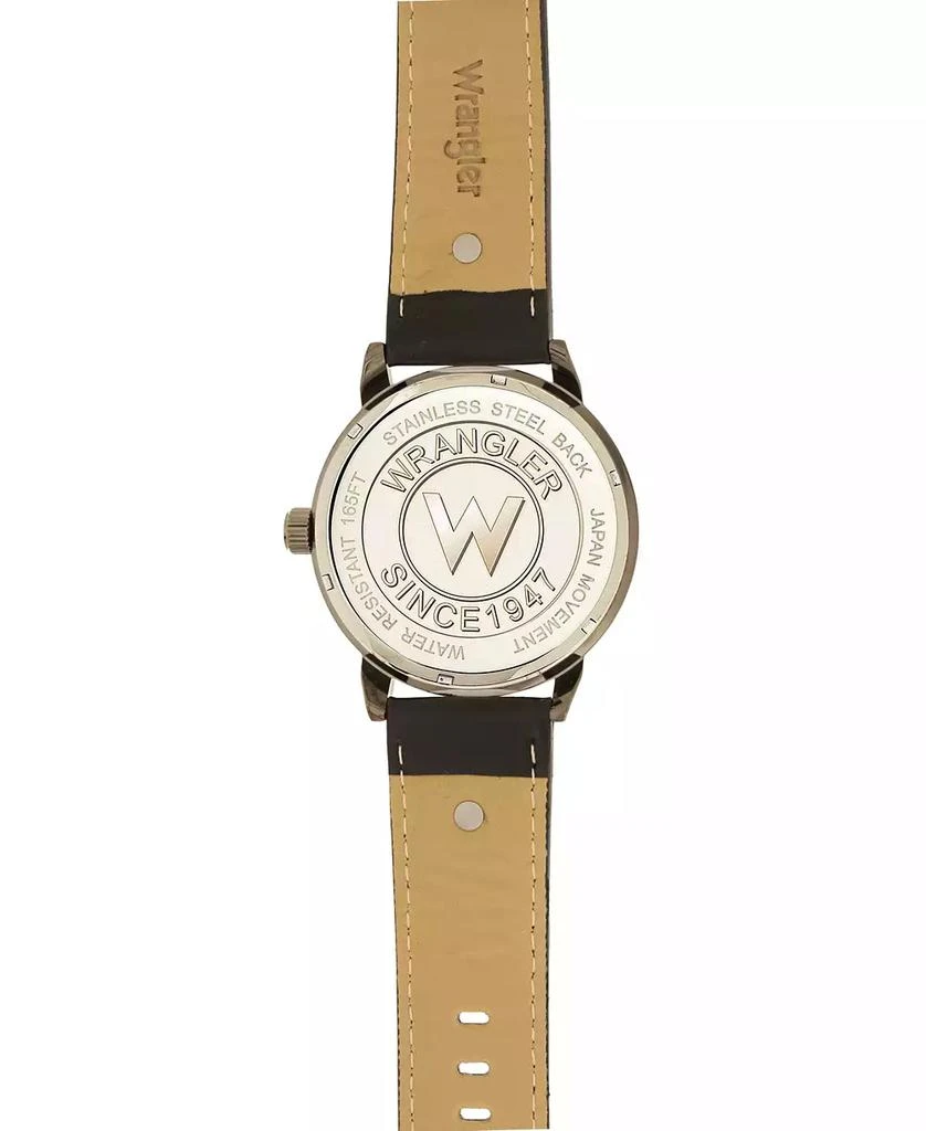 商品Wrangler|Men's Watch, 48.5MM IP Gun Metal Case with Milled Bezel, Grey Sand Satin Dial with White Arabic Numerals, Grey Strap with Logo Rivet and White Accent Stitching,价格¥579,第4张图片详细描述