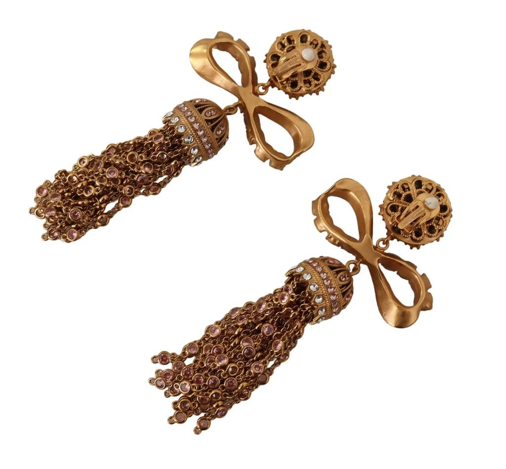 商品Dolce & Gabbana|Dolce & Gabbana Gold Dangling Crystals Long Clip-On Jewelry Earrings,价格¥4881,第5张图片详细描述