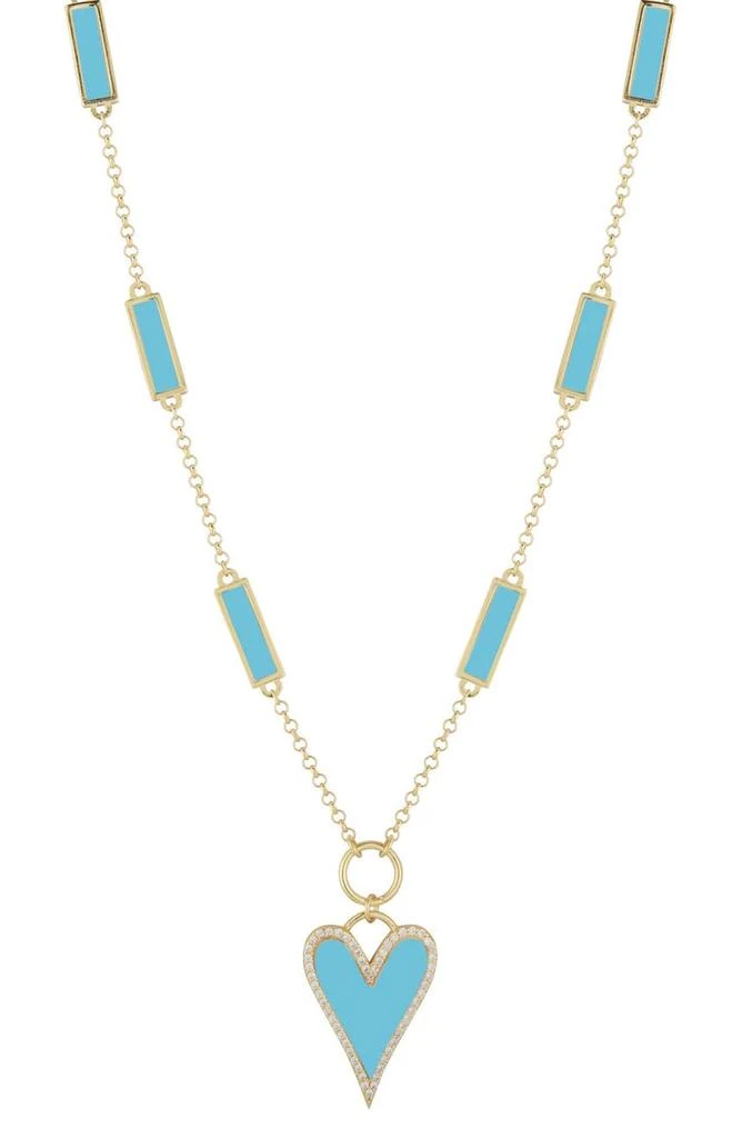 商品Sphera Milano|14K Yellow Gold Vermeil CZ Enamel Heart Pendant Necklace,价格¥549,第1张图片