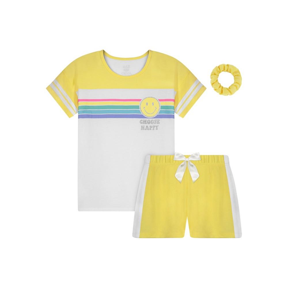 Little Girls T-shirt and Shorts with Scrunchie Pajama Set, 3 Piece商品第1张图片规格展示