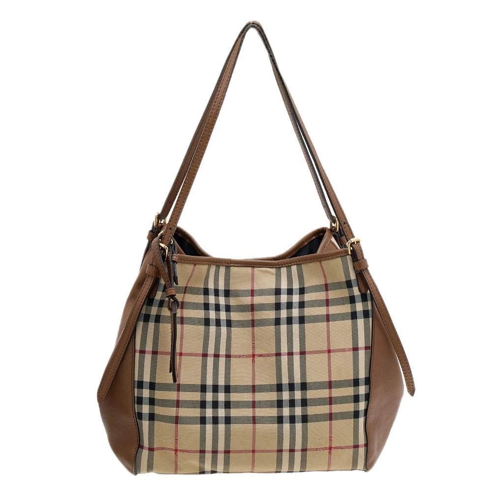 商品[二手商品] Burberry|Burberry Beige/Brown Leather And Haymarket Check Canvas Canterbury Tote,价格¥1310,第1张图片