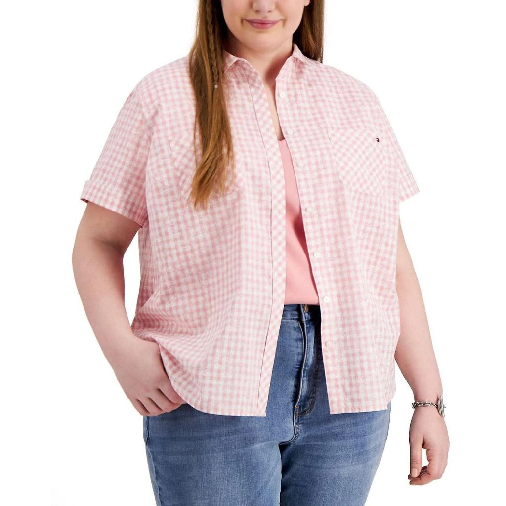 商品Tommy Hilfiger|Tommy Hilfiger Womens Plus Camp Cotton Gingham Button-Down Top,价格¥231,第1张图片