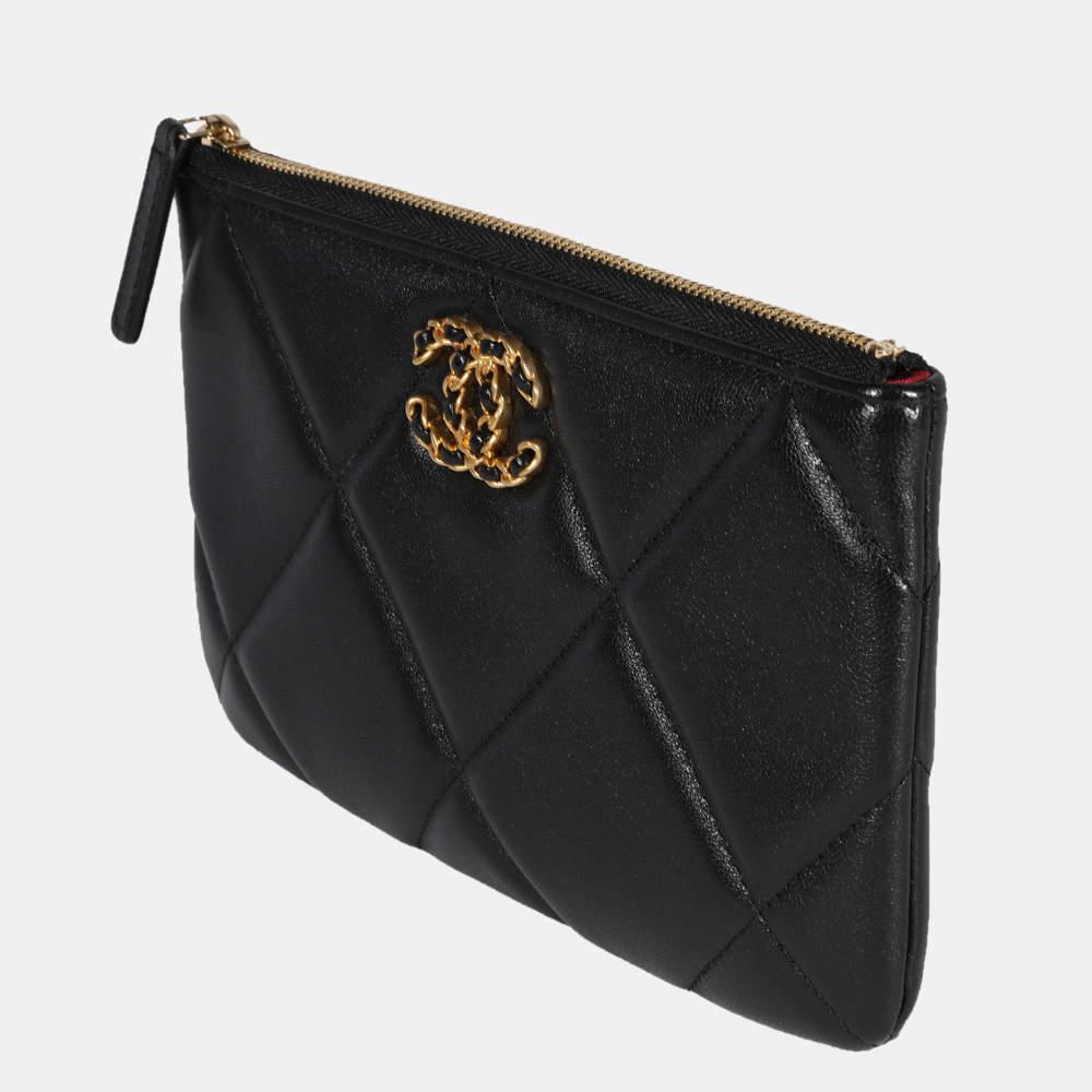 Chanel Black Lambskin Quilted Leather Chanel 19 O Case Clutch Bag商品第2张图片规格展示