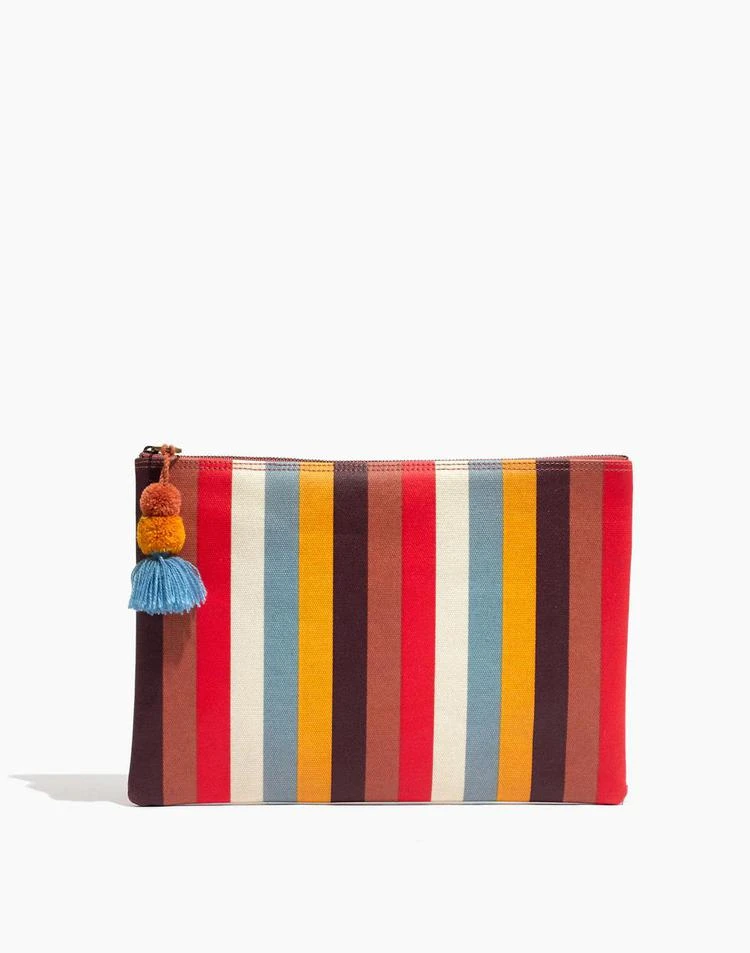 商品Madewell|Large Pom-Pom Zip Pouch in Carousel Stripe,价格¥158,第1张图片