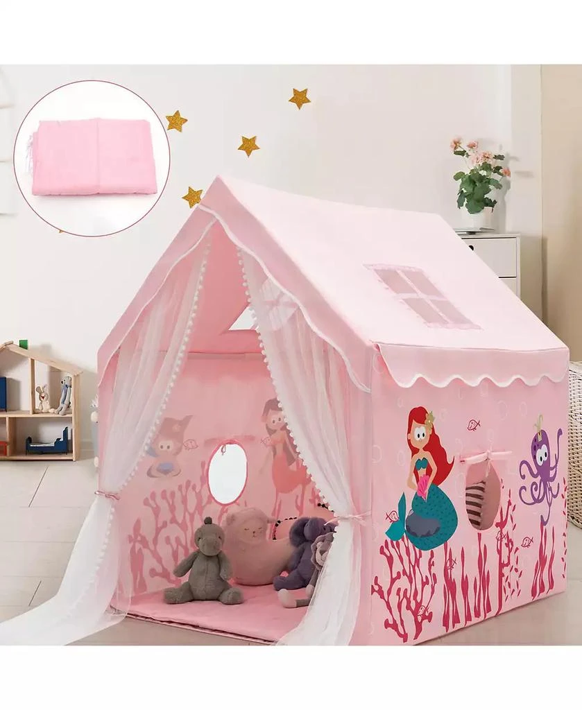 Kids Playhouse Large Children Indoor Play Tent Gift w/ Cotton Mat Longer Curtain 商品