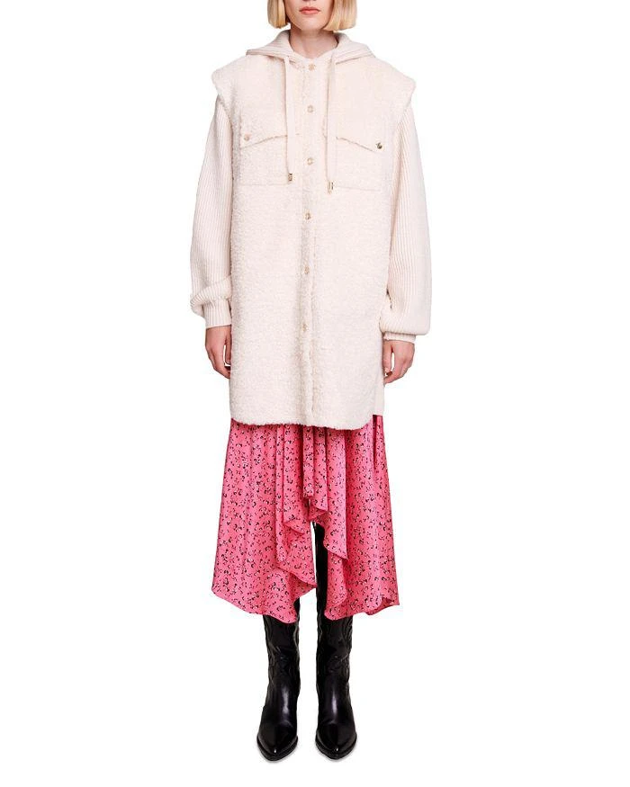 商品Maje|Gellya Mixed Media Hooded Coat,价格¥2841,第1张图片详细描述