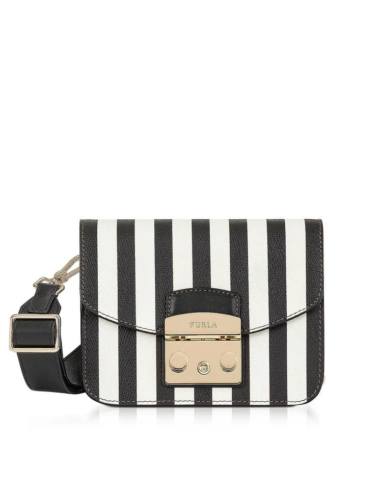 商品Furla|Metropolis 黑白条纹皮革迷你斜挎包,价格¥1662,第1张图片