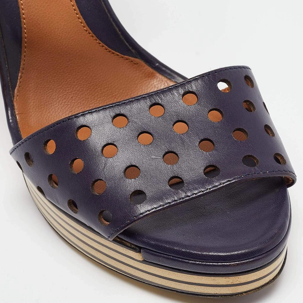 Fendi Navy Blue Perforated Leather Ankle Strap Platform Sandals Size 40 商品