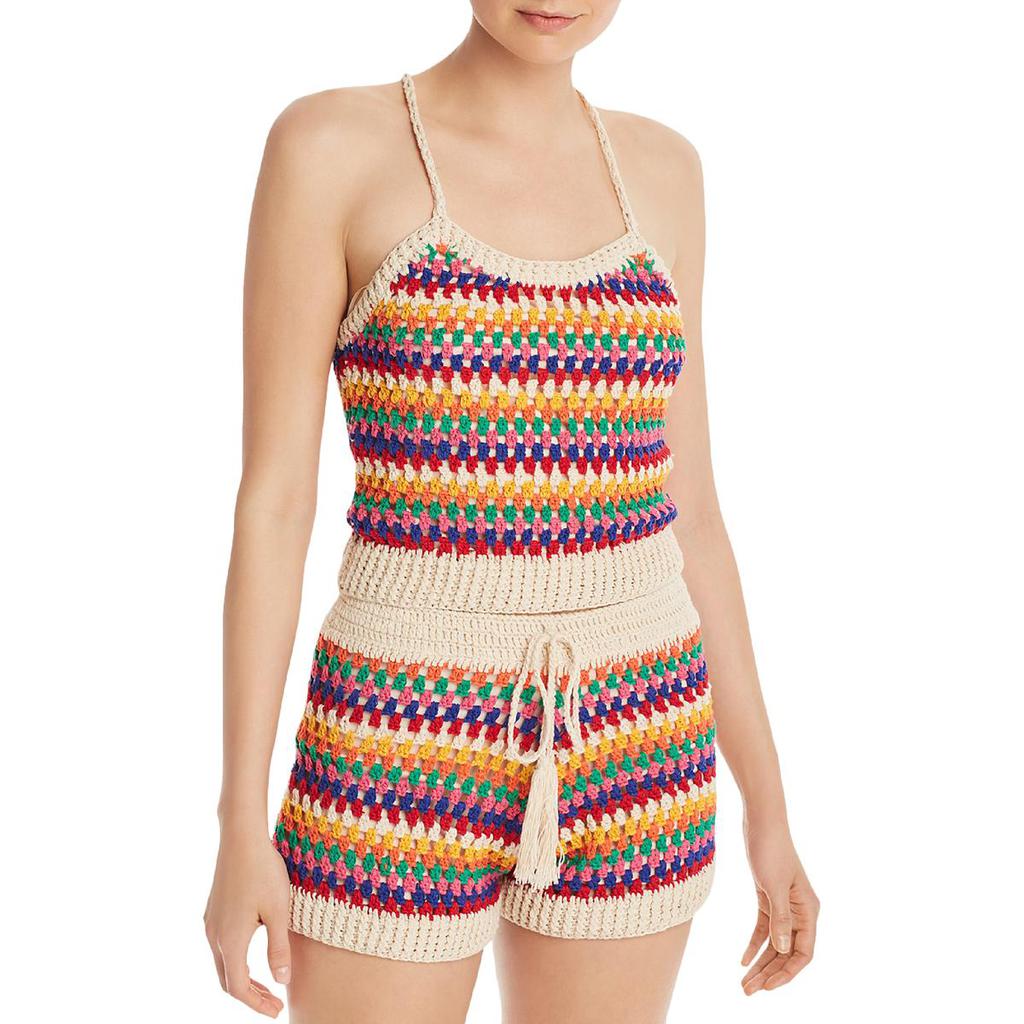 Aqua Womens Rainbow Crochet Criss-Cross Back Tank Top商品第1张图片规格展示
