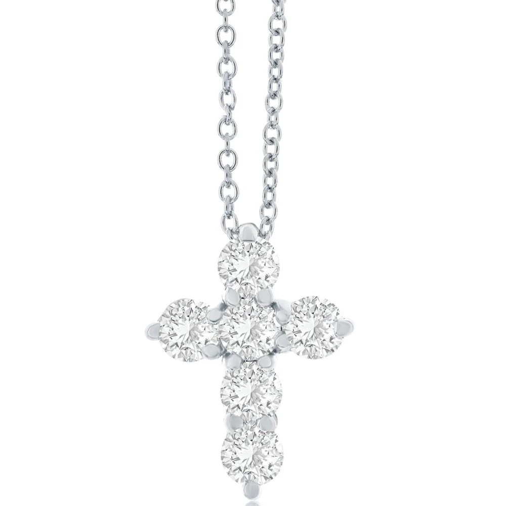 商品Macy's|Diamond Cross Pendant Necklace (3/4 ct. t.w.) in 14k White Gold, 16" + 2" Extender,价格¥13296,第1张图片