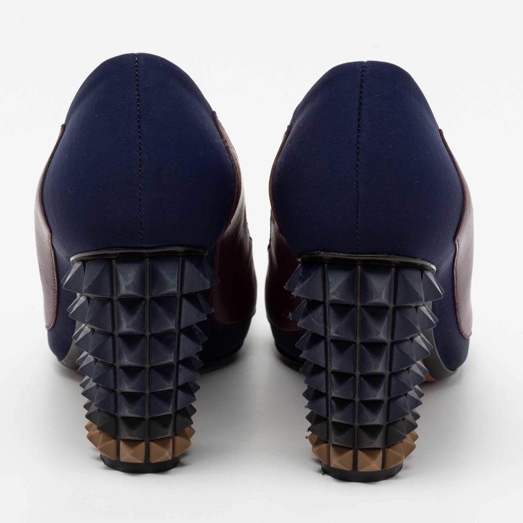 Fendi Blue/Brown Lizard Embossed And Leather Polifonia Court Studded Heel Pumps Size 37商品第5张图片规格展示