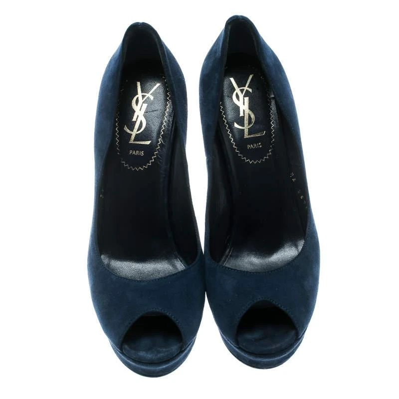 商品[二手商品] Yves Saint Laurent|Saint Laurent Blue Suede Palais Platform Peep Toe Pumps Size 36,价格¥2044,第3张图片详细描述