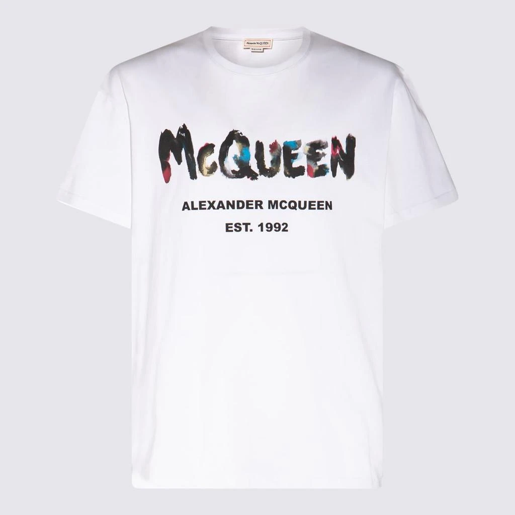 商品Alexander McQueen|ALEXANDER MCQUEEN WHITE WATERCOLOUR GRAFFITI COTTON T-SHIRT,价格¥1675,第1张图片