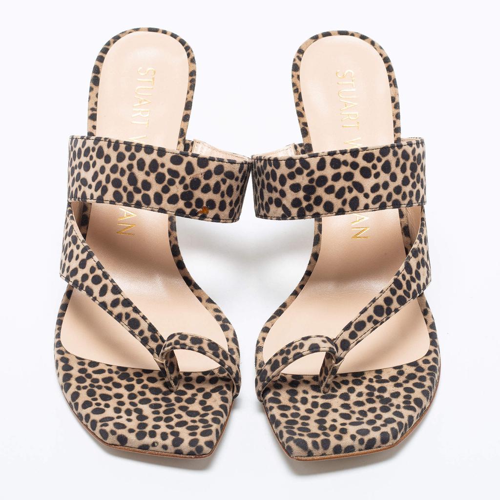 Stuart Weitzman Brown/Beige Suede Leopard Print Mule Slides Size