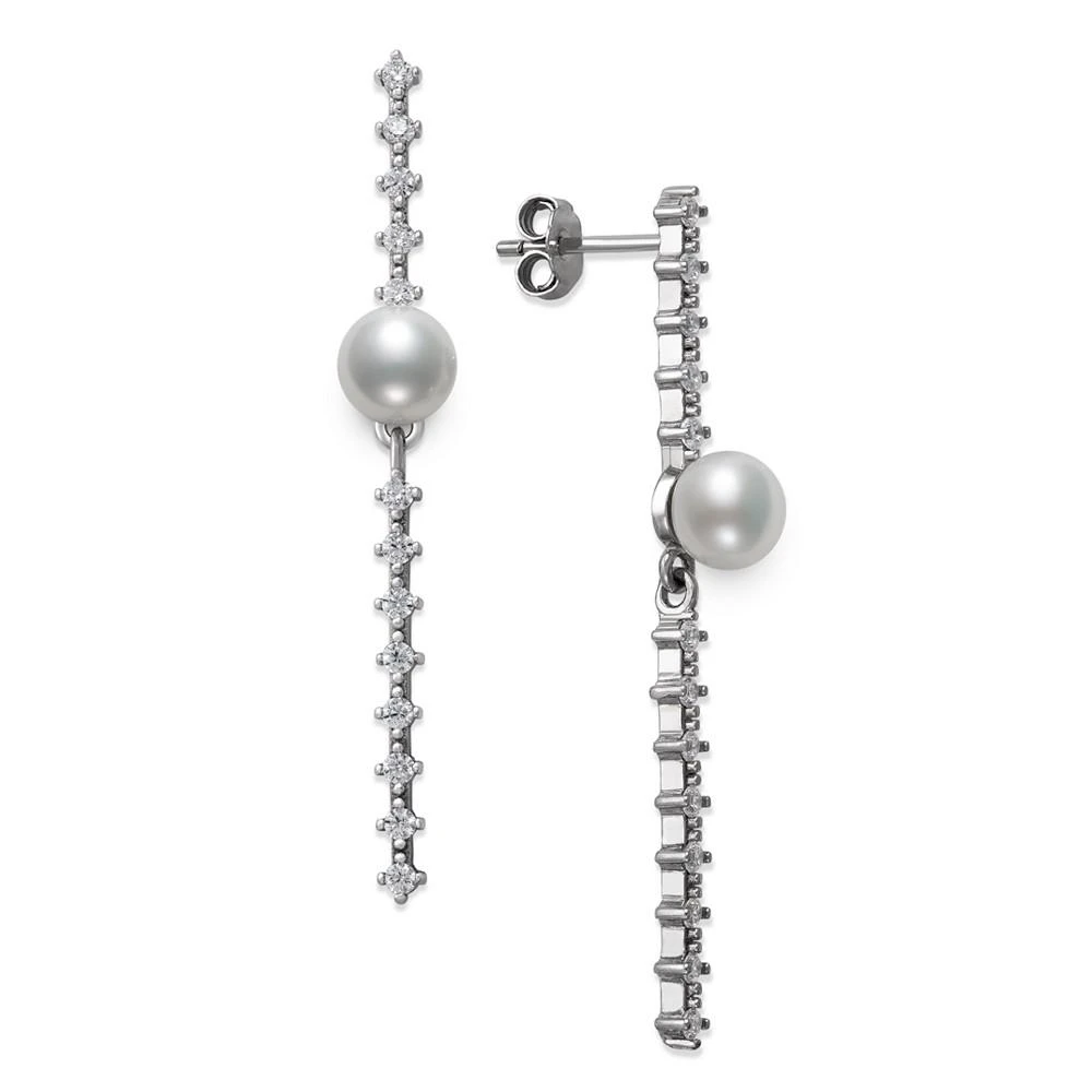 商品Belle de Mer|Cultured Freshwater Button Pearl (6mm) & Cubic Zirconia Linear Drop Earrings in Sterling Silver, Created for Macy's,价格¥1487,第1张图片