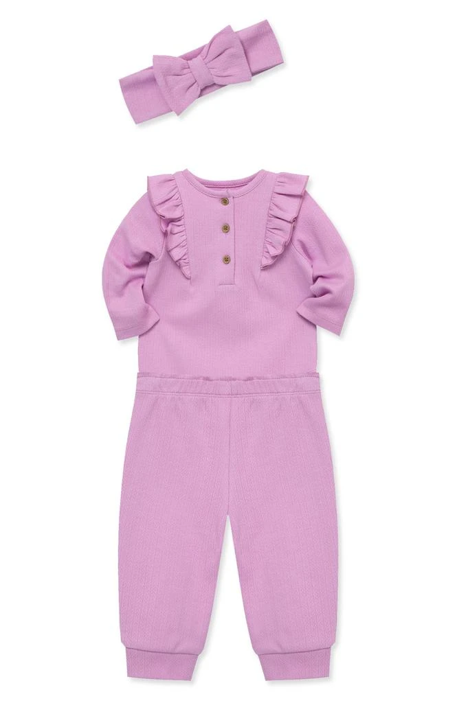 商品Little Me|Ruffle Bodysuit, Joggers & Headband Set,价格¥90,第4张图片详细描述