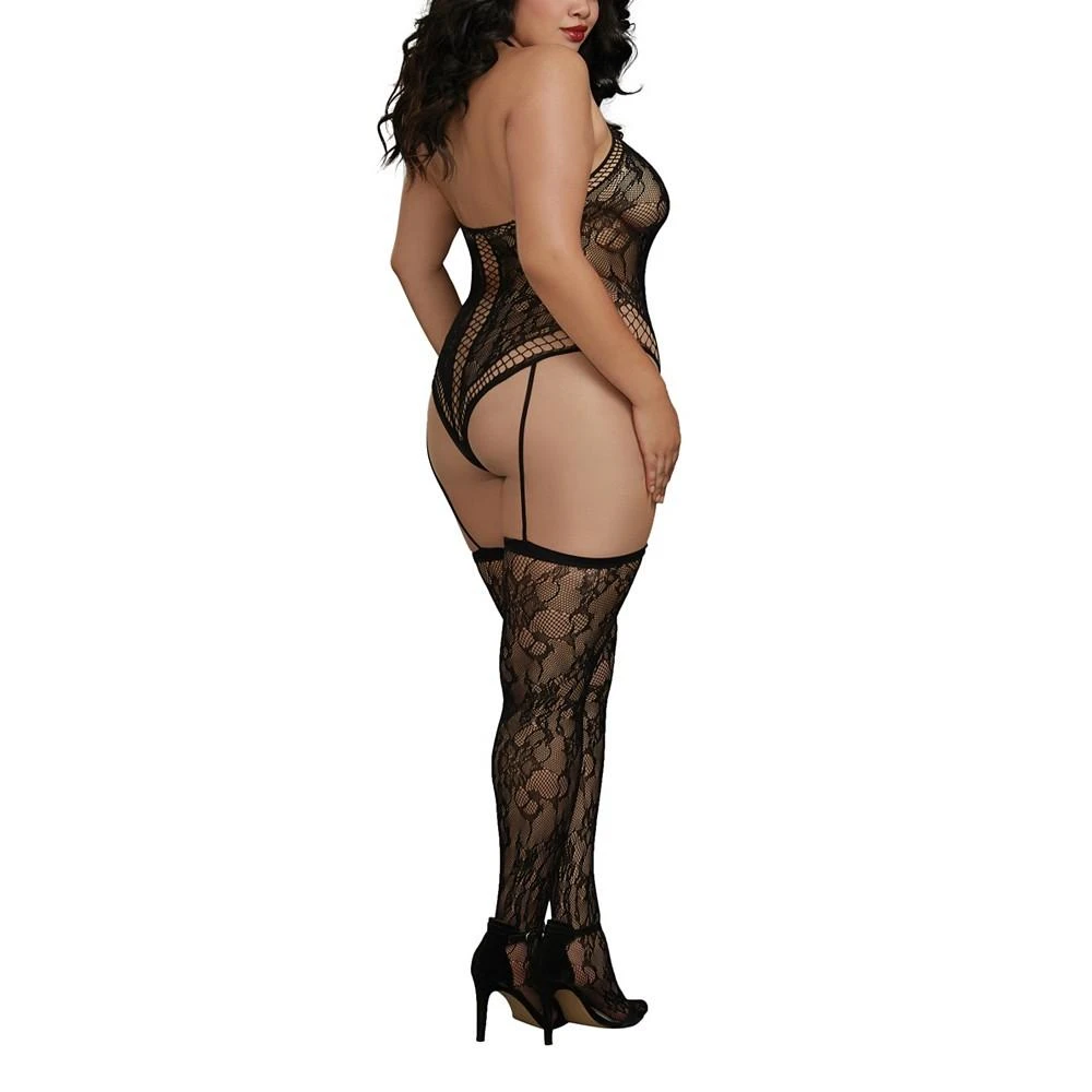 商品Dreamgirl|Women's Plus Size Lace Teddy Body Stocking Lingerie with Attached Garters and Stockings,价格¥114,第2张图片详细描述