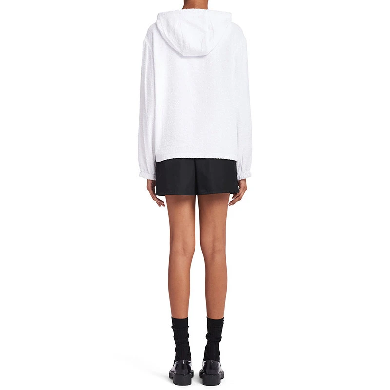 商品Prada|【预售3-7天】普拉达  女士 白色毛圈布棉质连帽衫卫衣P500M_1ZR3_F0009_S_211,价格¥9584,第6张图片详细描述