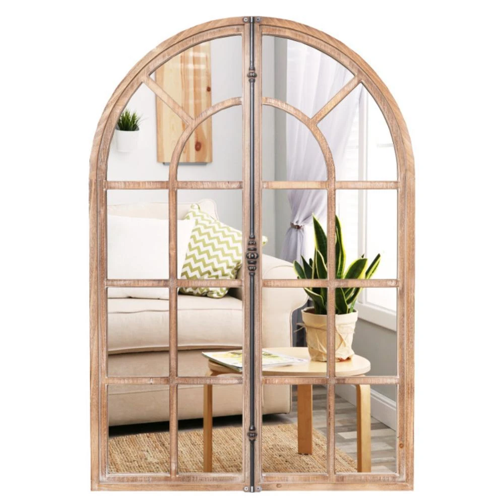 商品Hivvago|Arched Window Pane Farmhouse Wall Mounted Decorative Mirror-Nature,价格¥847,第1张图片