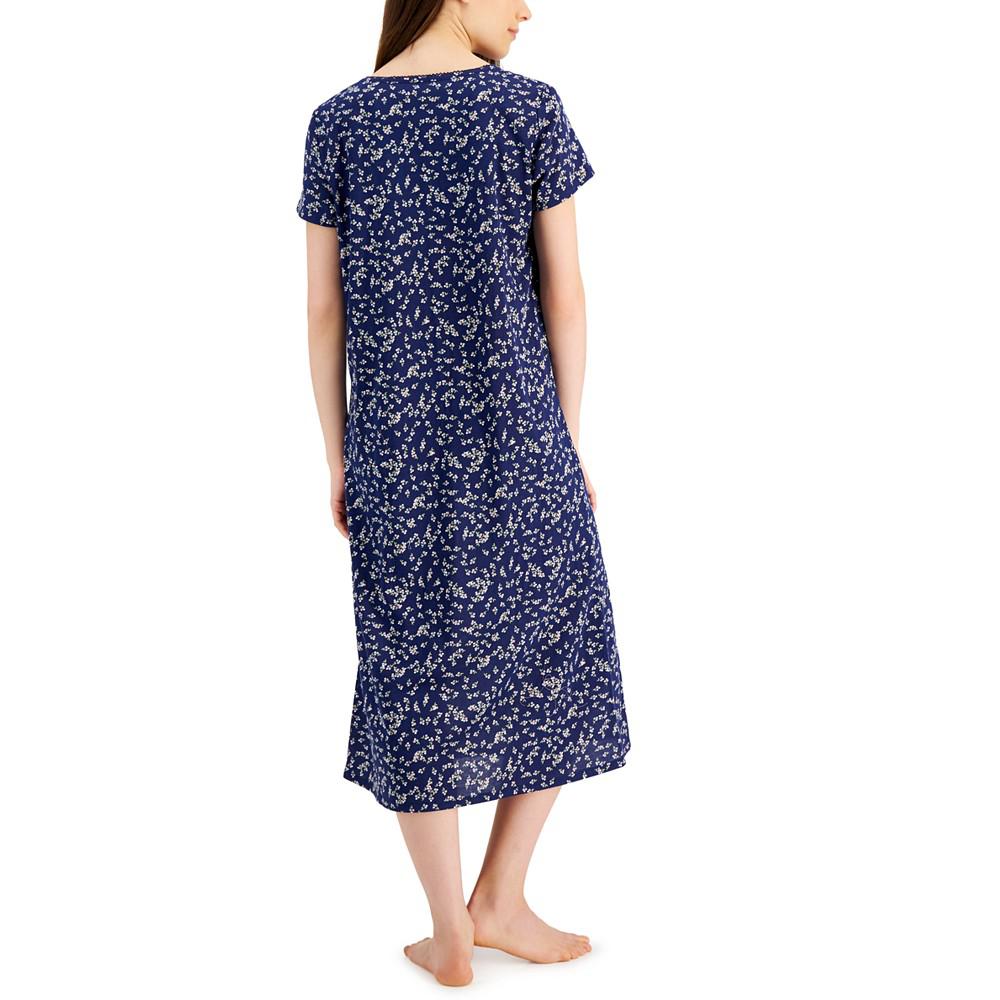 Women's Short Sleeve Cotton Essentials Printed Midi Nightgown, Created for Macy's商品第2张图片规格展示