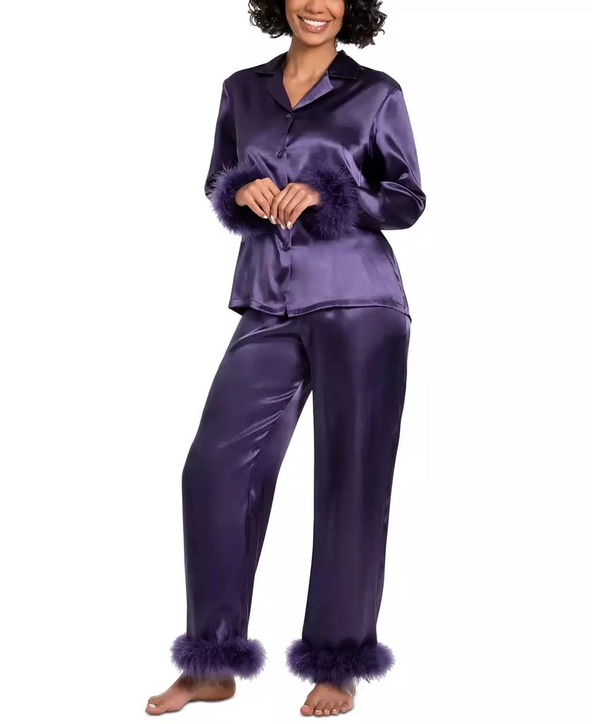 商品Linea Donatella|Women's Marabou Feather Satin Pajama Set,价格¥291,第3张图片详细描述