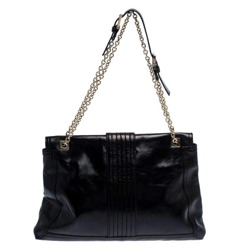 商品[二手商品] Fendi|Fendi Black Leather Maxi Baguette Flap Shoulder Bag,价格¥6563,第4张图片详细描述