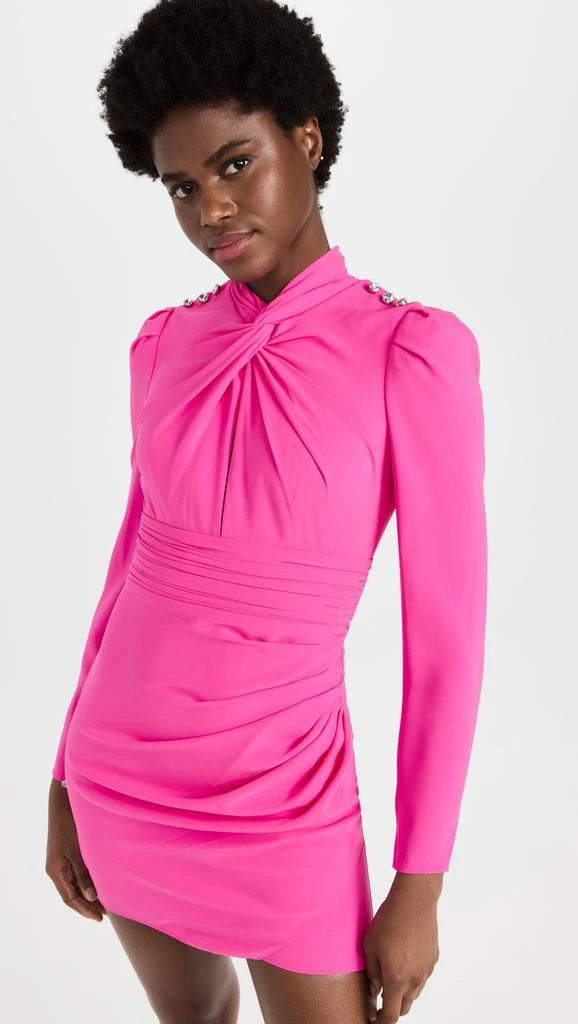 商品Self Portrait|Self Portrait 粉色弹性绉绸扭褶衣领中长连衣裙,价格¥3470,第2张图片详细描述