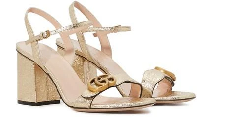 商品Gucci|GG metallic leather sandals,价格¥5615,第3张图片详细描述