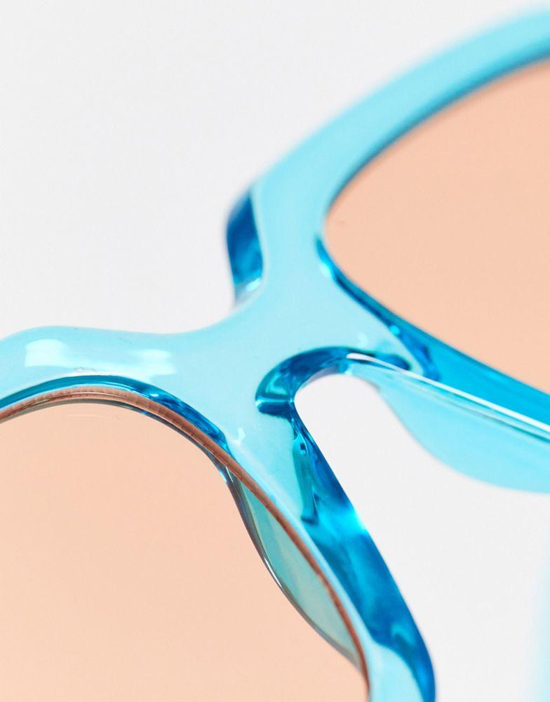 ASOS DESIGN square sunglasses in crystal blue with orange lens  - MBLUE商品第2张图片规格展示