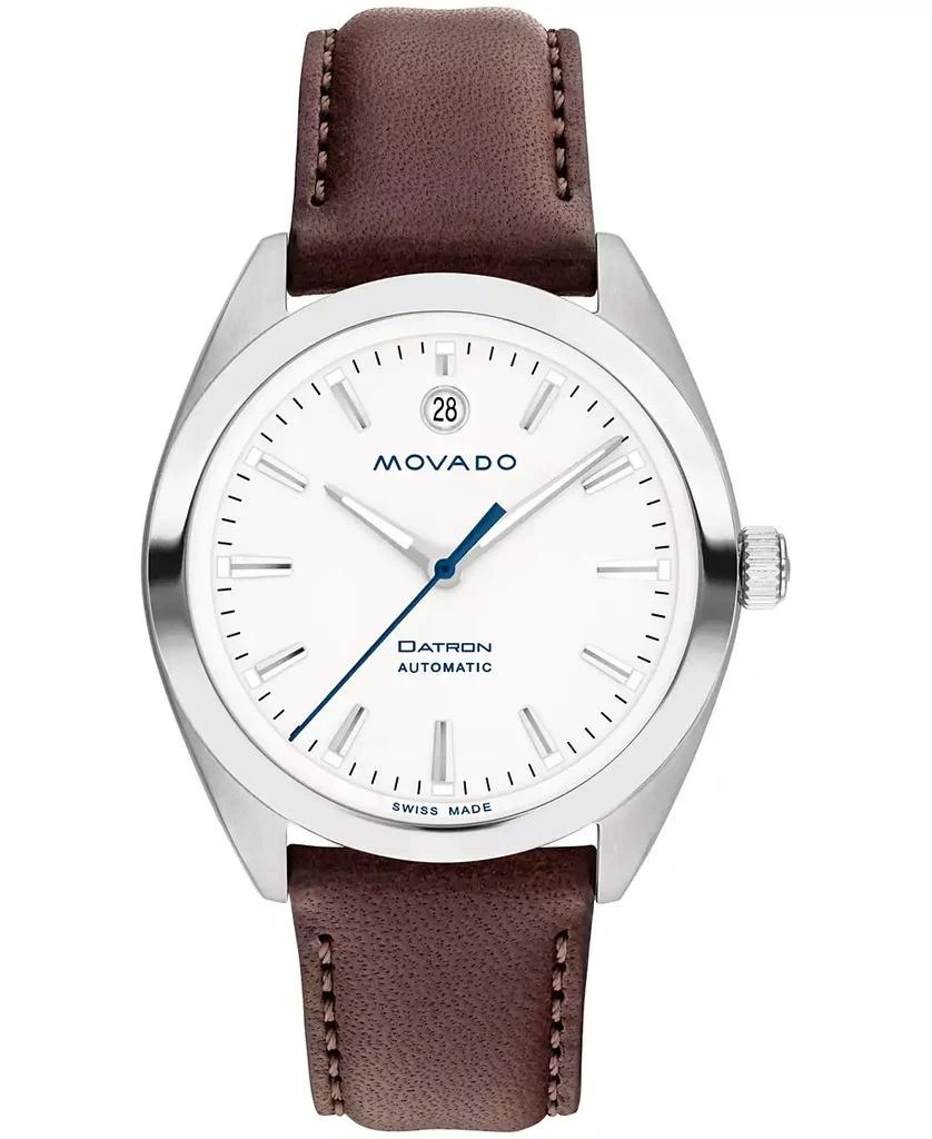 商品Movado|Men's Heritage Datron Swiss Automatic Chocolate Genuine Leather Strap Watch 40mm,价格¥5978,第1张图片