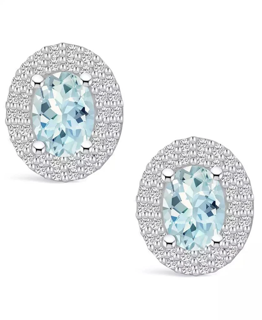 商品Macy's|Aquamarine (1-3/8 ct. t.w.) and Diamond (1/2 ct. t.w.) Halo Stud Earrings in 14K White Gold,价格¥11379,第3张图片详细描述