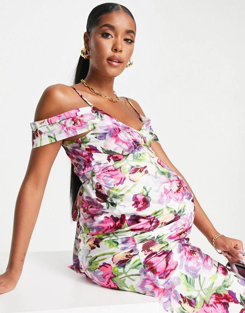 商品Hope & Ivy Maternity|Hope & Ivy Maternity Kerry off shoulder printed dress in pink,价格¥291,第3张图片详细描述