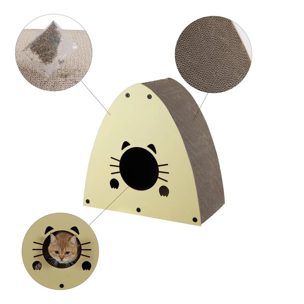 商品THE LICKER STORE|Koko 19" Modern Cardboard Triangle Cat Cave Scratcher with Catnip, Almond,价格¥532,第3张图片详细描述