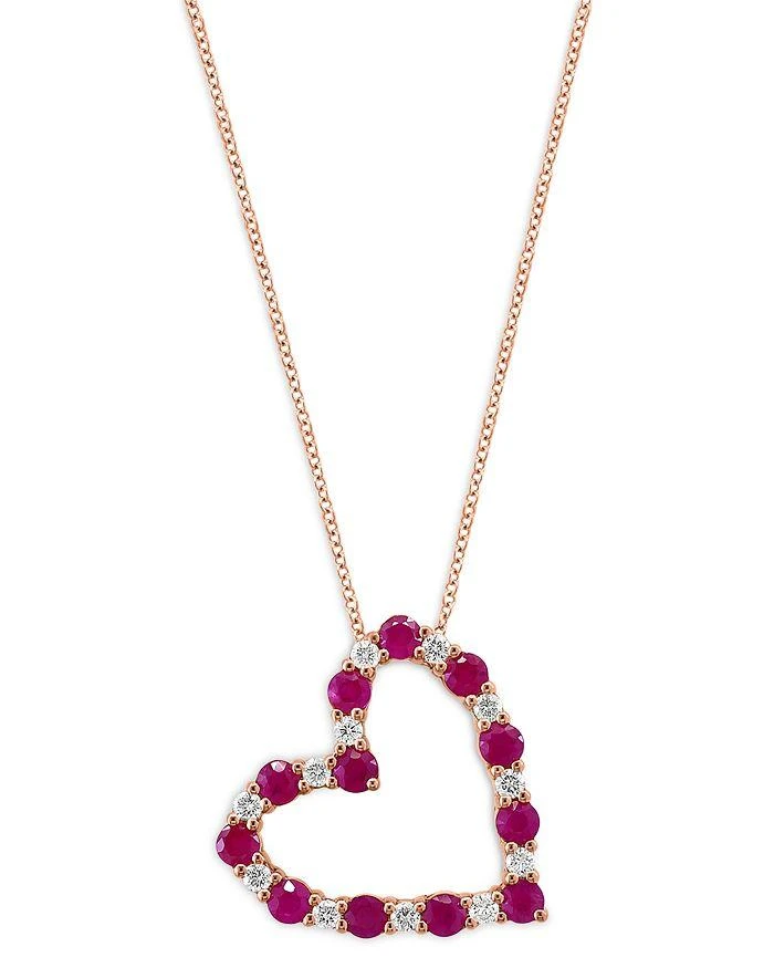 商品Bloomingdale's|Ruby & Diamond Heart Pendant Necklace in 14K Rose Gold, 18",价格¥10226,第1张图片