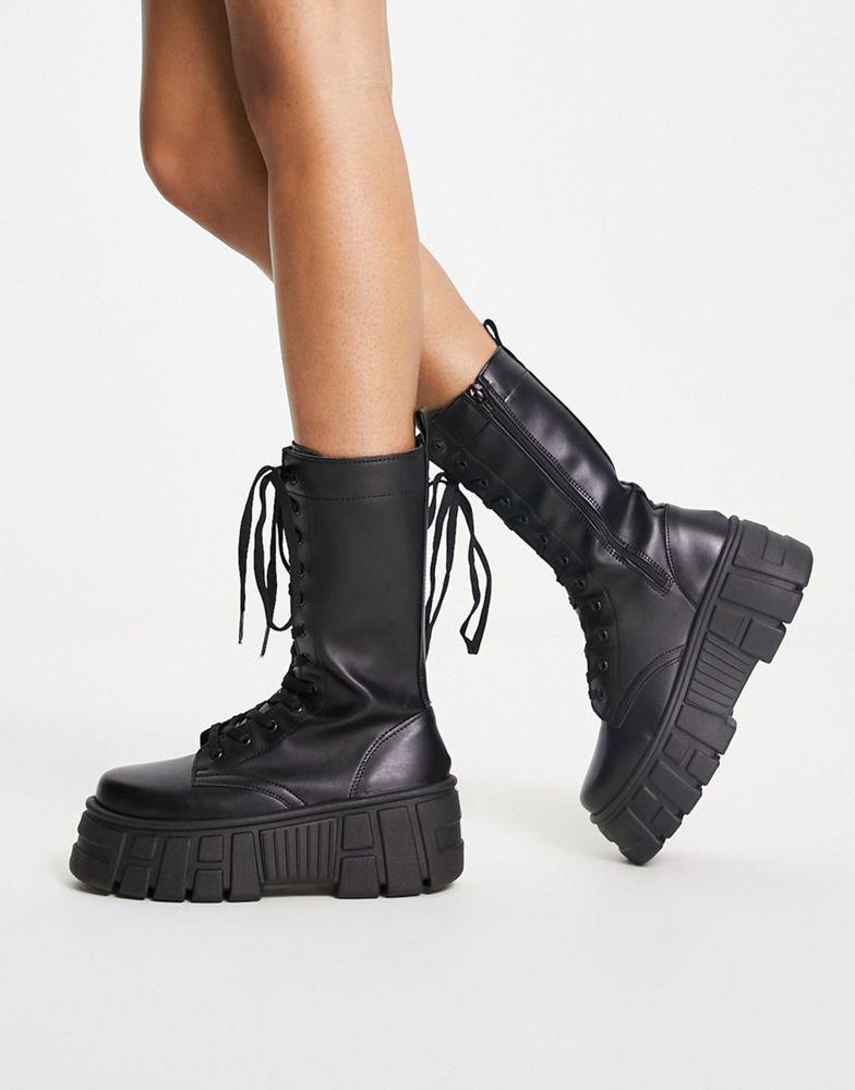 ASOS DESIGN Athens 3 chunky high lace up boots in black商品第4张图片规格展示
