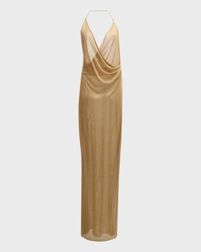 商品KOLTSON|Luxury Metallic Jersey Draped Plunging Wrap Gown,价格¥23240,第2张图片详细描述
