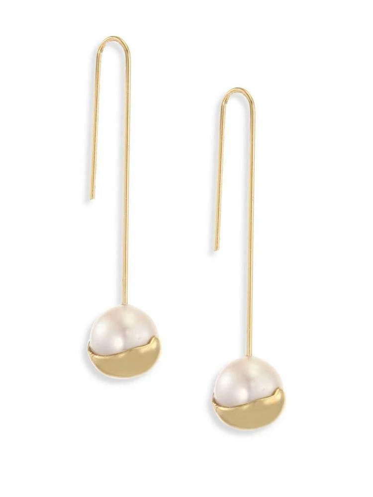 商品Mizuki|Fluid 10MM White Freshwater Pearl & 14K Yellow Gold Straight Bar Earrings,价格¥13468,第1张图片