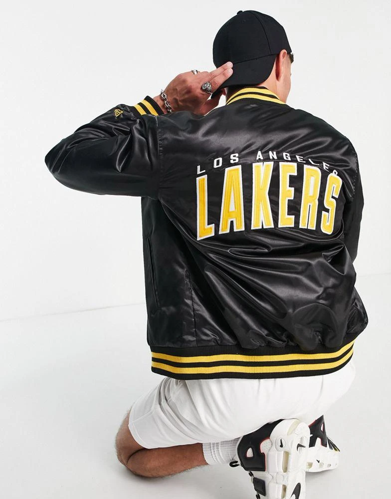 商品New Era|New Era NBA LA Lakers satin bomber jacket in black,价格¥1041,第1张图片