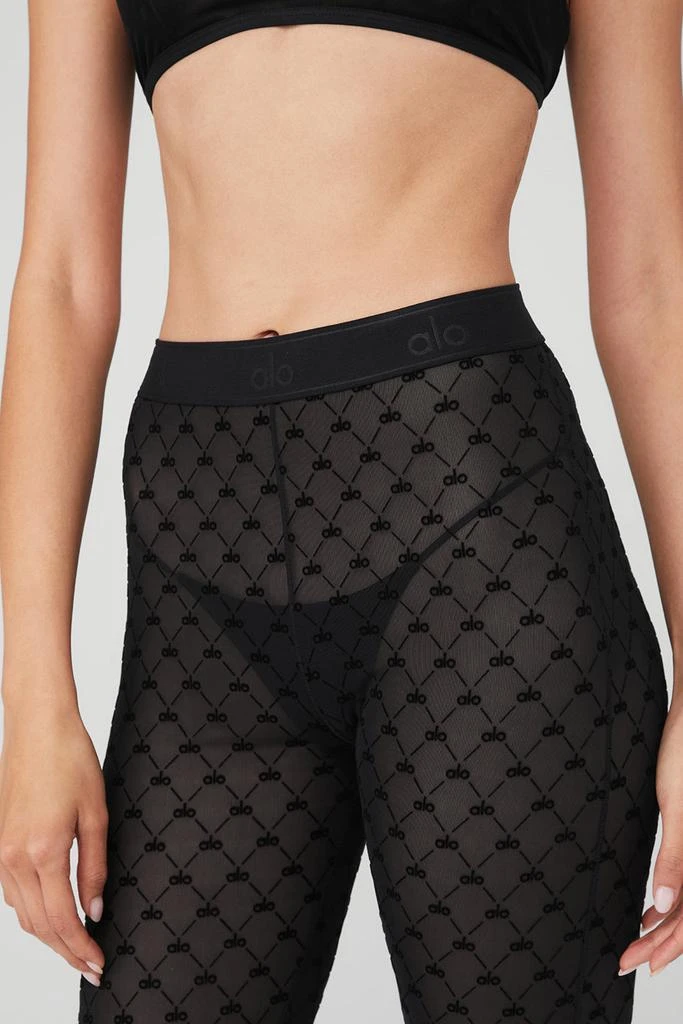 商品Alo|Flocked High-Waist Chalet Chic Stirrup Tights - Black,价格¥828,第5张图片详细描述