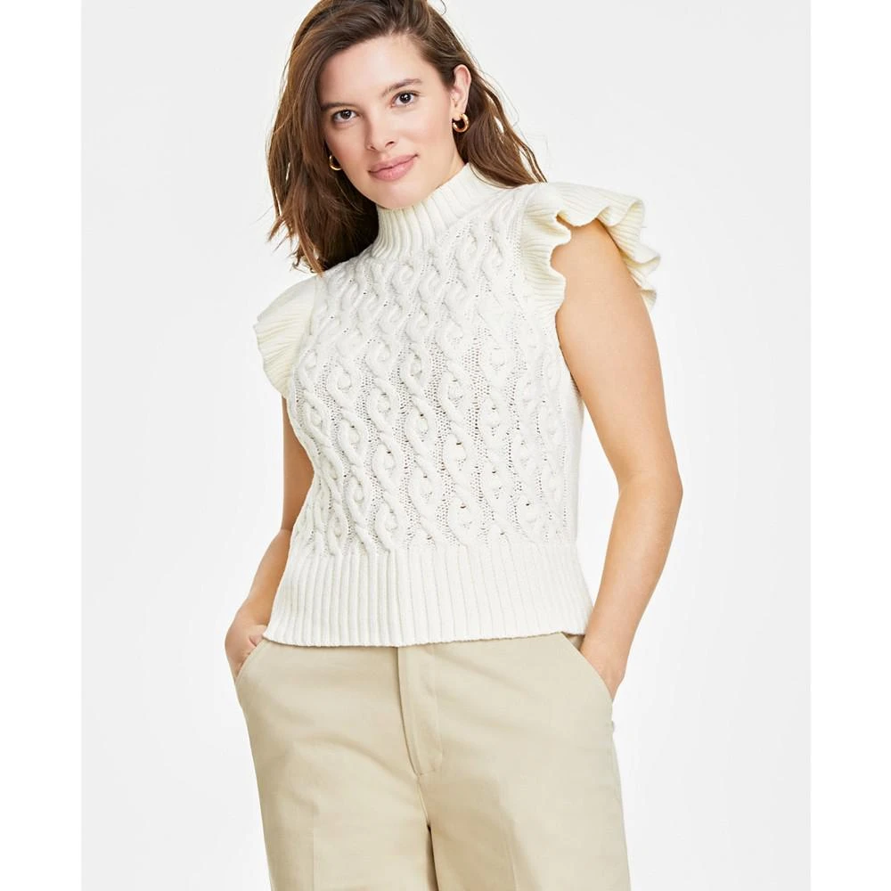 商品On 34th|Women's Flutter-Sleeve Cable-Knit Sweater, Created for Macy's,价格¥223,第2张图片详细描述