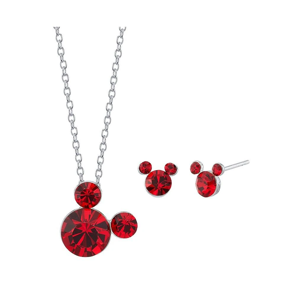 商品Disney|Silver Plated Crystal Birthstone Mickey Mouse Earring and Necklace Set, 16"+2" Extender,价格¥252,第1张图片