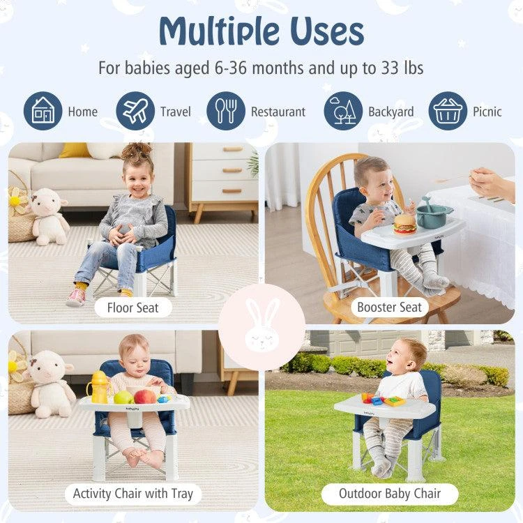 商品Hivvago|Portable Baby Booster Seat with Straps and Double Tray-Blue,价格¥435,第4张图片详细描述
