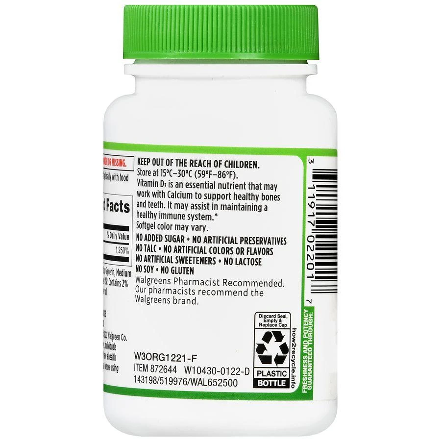 商品Walgreens|Vitamin D3 250 mcg Softgels (60 days),价格¥76,第5张图片详细描述