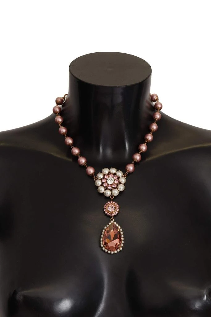 商品Dolce & Gabbana|Dolce & Gabbana Gold Tone Brass Pink Beaded Pearls Crystal Pendant Necklace,价格¥3961,第1张图片