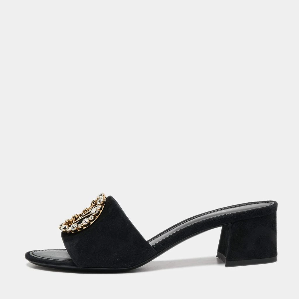 商品[二手商品] Louis Vuitton|Louis Vuitton Black Suede Madeleine Slide Sandals Size 38,价格¥6540,第1张图片