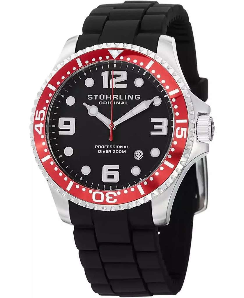 商品Stuhrling|Original Stainless Steel Case on Black High Grade Silicone Rubber Interchangeable Strap With Additional Red Silicone Rubber Strap, Red Bezel, Black Dial, With Silver Tone and White Accents,价格¥823,第1张图片