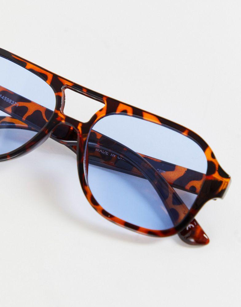 ASOS DESIGN navigator sunglasses with blue lens in brown tortoiseshell - BROWN商品第3张图片规格展示